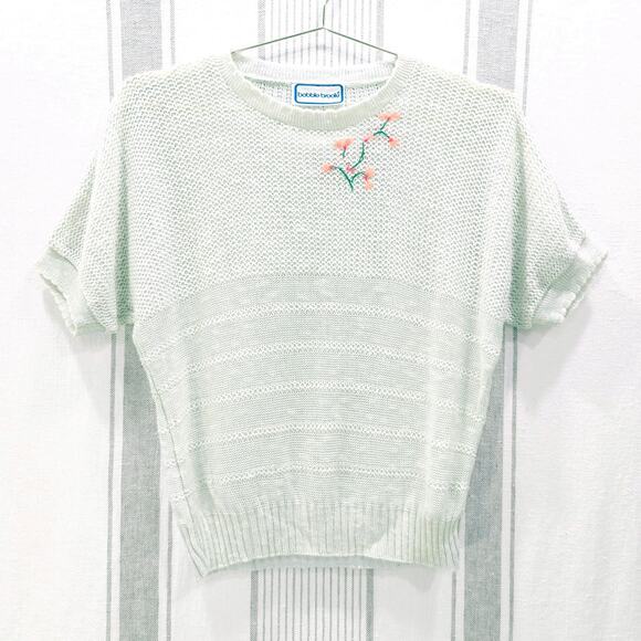 VINTAGE Bobbie Brooks Crochet‎ Top 80s 90s Cottagecore Pastel Granny Knitwear - Picture 1 of 6